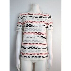 ALFRED DUNNER - WOMEN'S IVORY BLACK & RED STRIPED SHORT SLEEVE SWEATER - SIZE PS